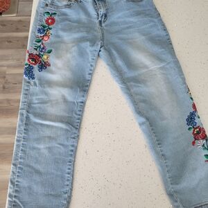 Floral Embroidered Light Blue Women's Capri.  Blue Entity Brand Capri